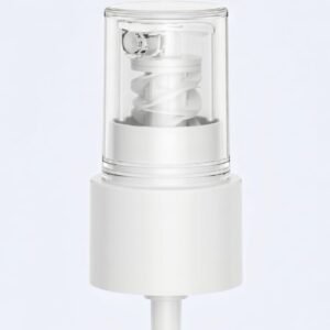 100% recyclable all-PP fine mist sprayer in pure white, eco-friendly metal-free cosmetic pump dispenser for skincare bottles.