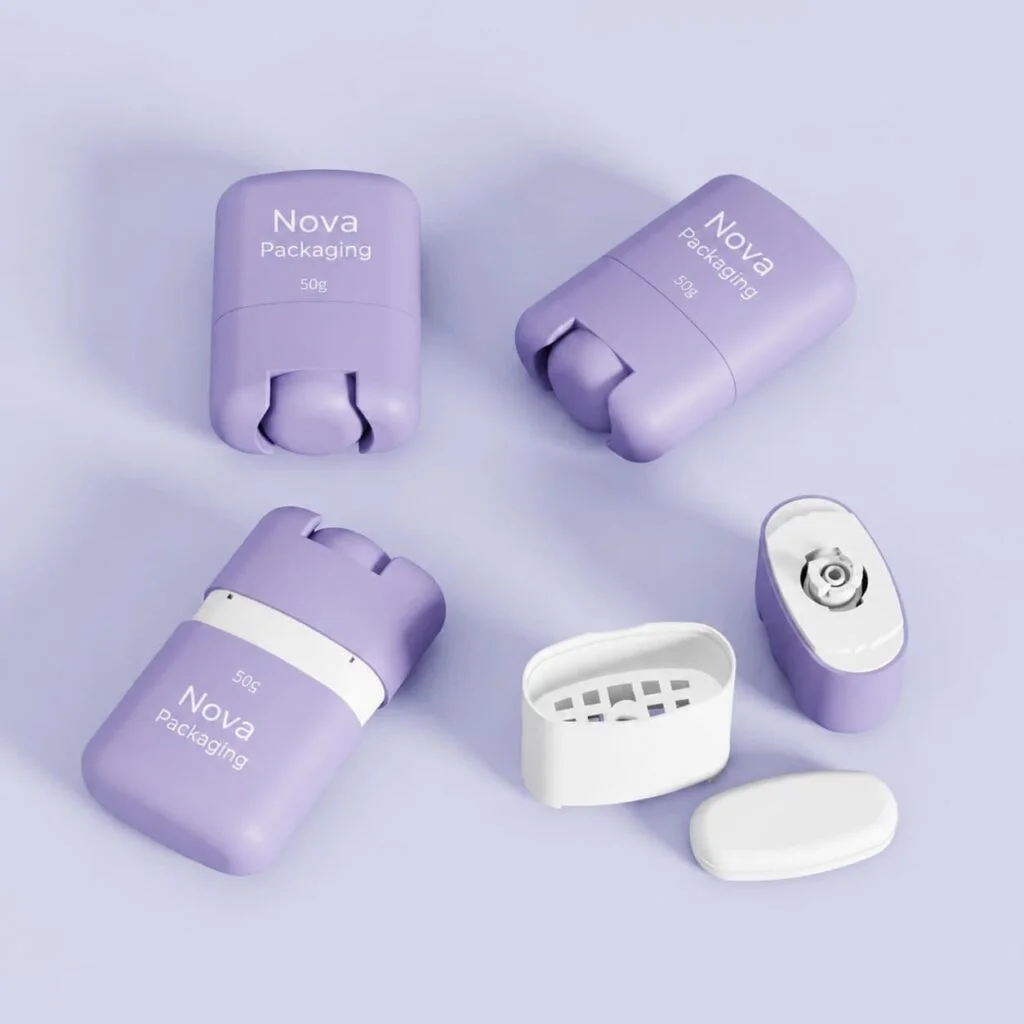 50g refillable deodorant stick container with Nova Packaging logo